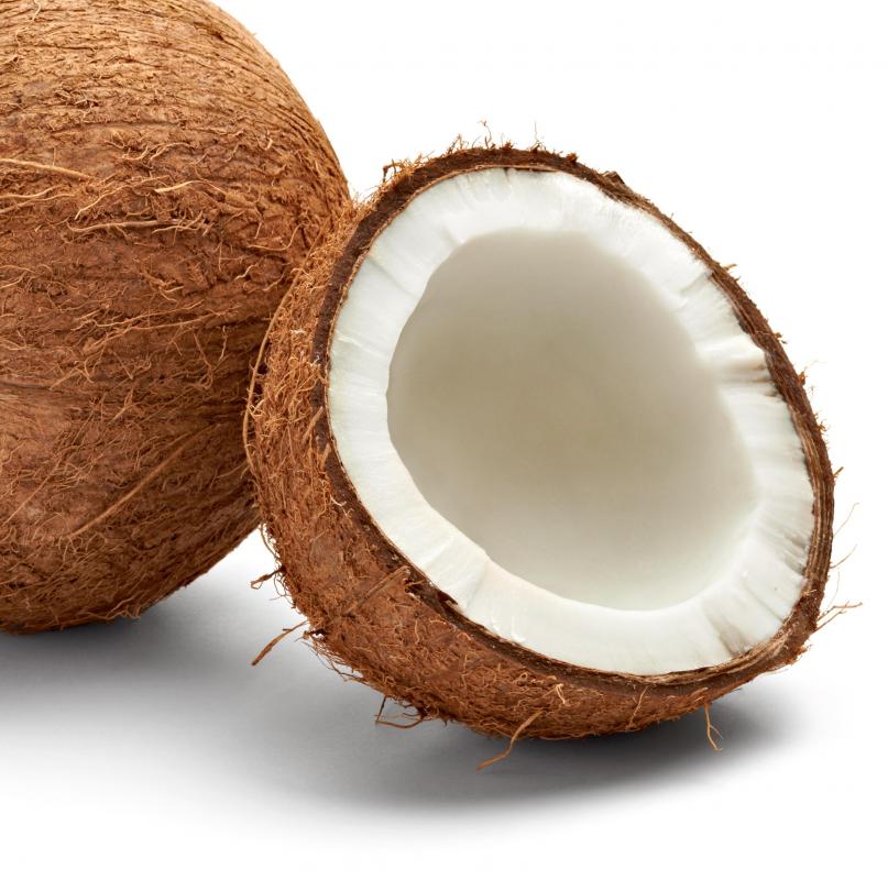 Copra, or the fleshy part of a coconut, is blended to make coconut butter.
