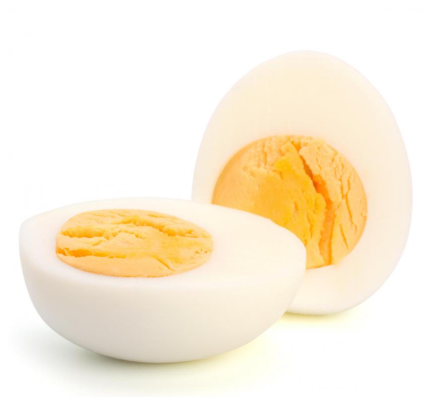 The albumen turns white when an egg is hard-boiled.
