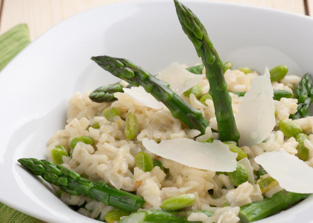 A risotto dish with edamame and asparagus.