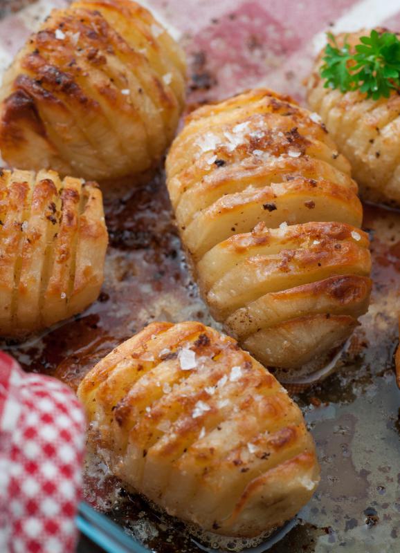 Hasselback potatoes are cut in ways to resemble an accordion when roasted.