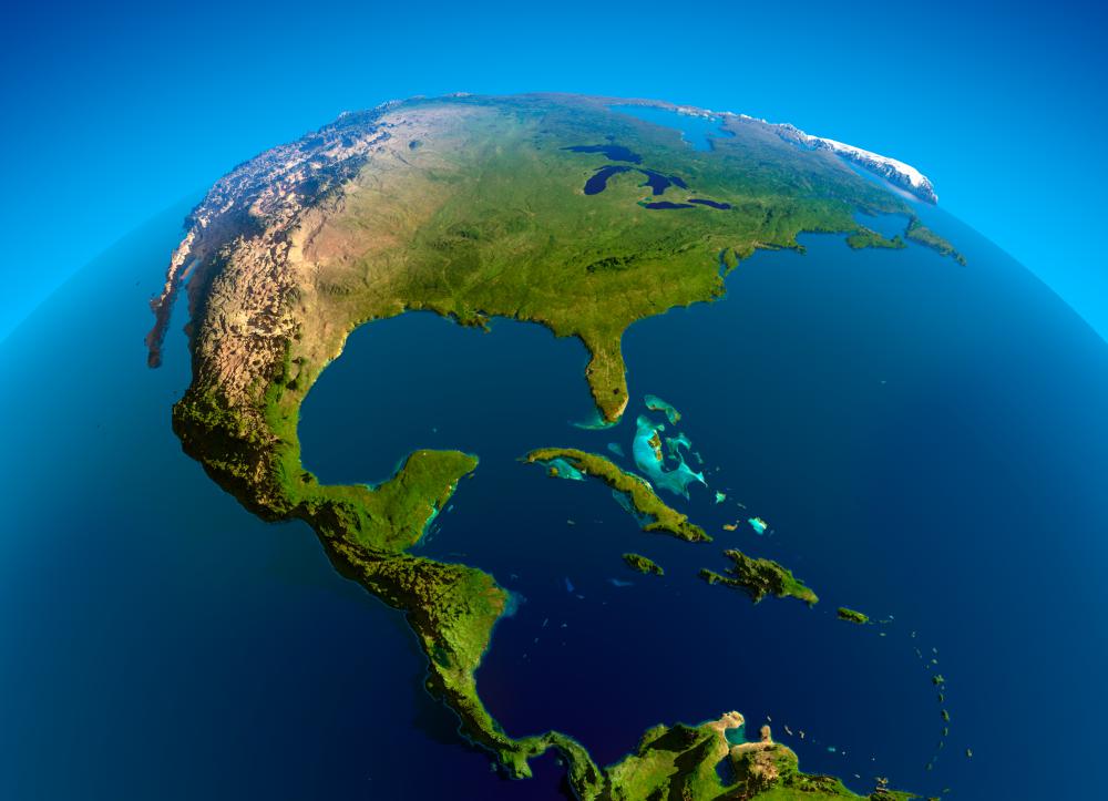 A globe showing the Caribbean, one of the places where coconuts grow.