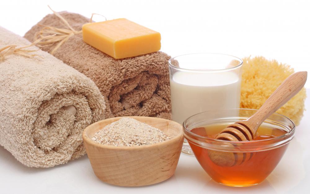 Adding oatmeal to a bath helps soothe and moisturize skin.