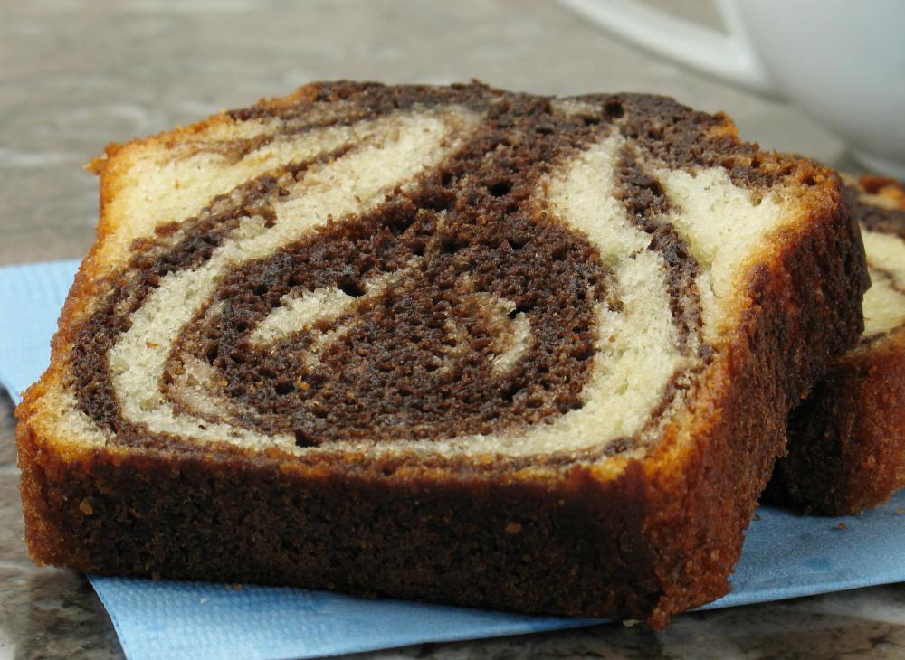 Marble cake is a variant of pound cake with the distinctive loaf shape.