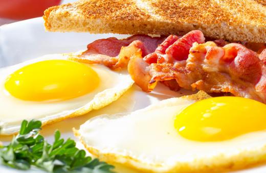 English bacon may be served with eggs.