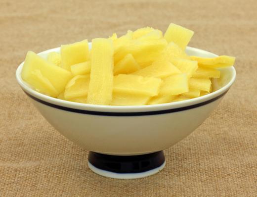 A bowl of prepared bamboo shoots.