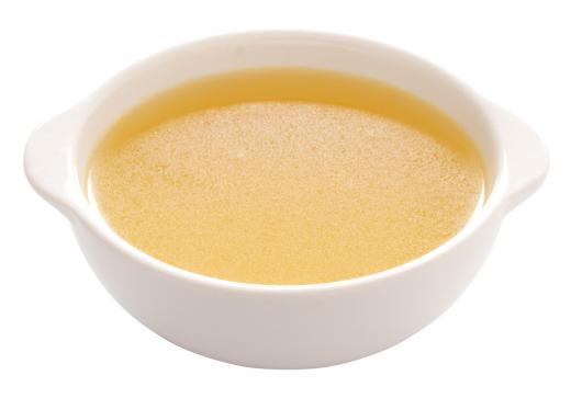 Chicken broth is often the base for pisca andina.