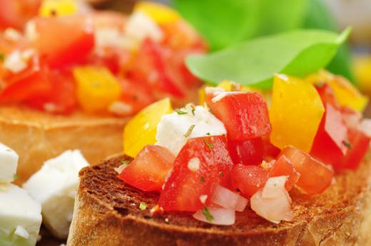 Tomato and pepper bruschetta is a common Italian appetizer.