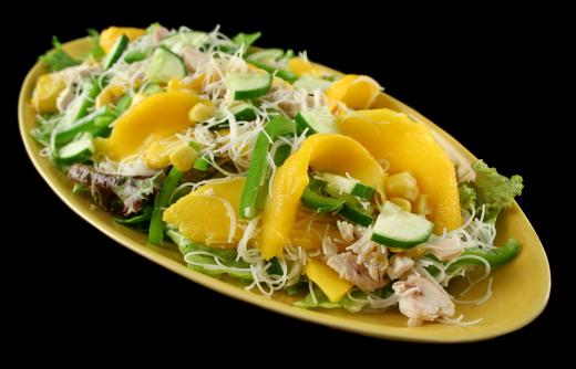 Chicken can sometimes be added to Thai mango salad.