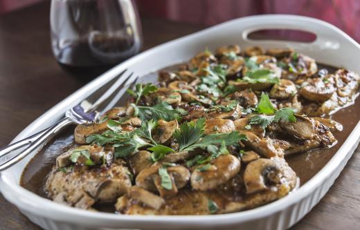 Chicken Marsala is flavored with Italian parsley and other fresh herbs.