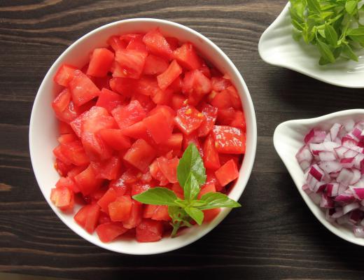 A simple pasta sauce can be made using chunks of pancetta and tomatoes.