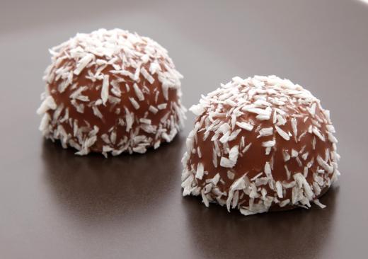 Coconut flakes on a coconut ball.