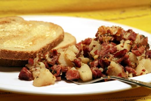 Corned beef hash is a popular dish commonly served at brunch.