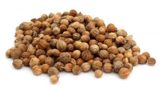 Dried coriander seeds, also known as coriander fruit.