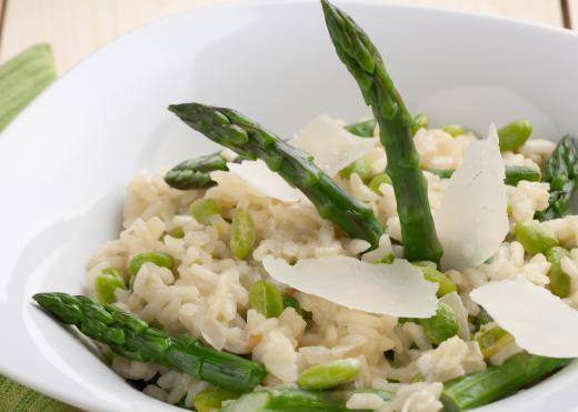 A risotto dish with edamame and asparagus.