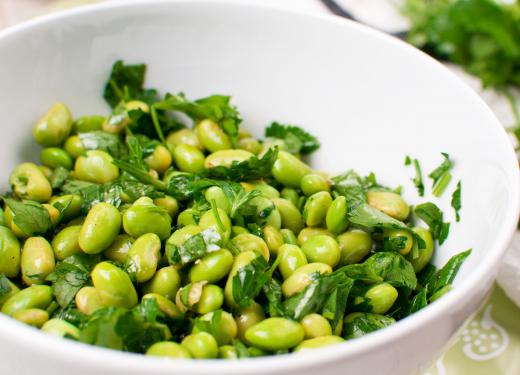 Edamame, which are soybeans, can be used in salads.