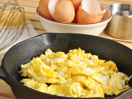 Scrambled eggs and cheese are a common combination.