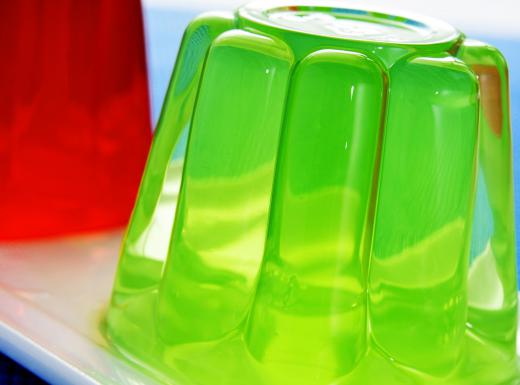 Jello comes in a variety of colors and flavors.