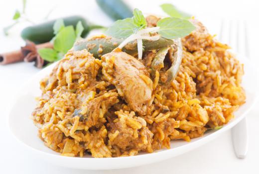 Biryani is a version of pilaf that is seasoned with various Indian spices and features meat, vegetables and rice.