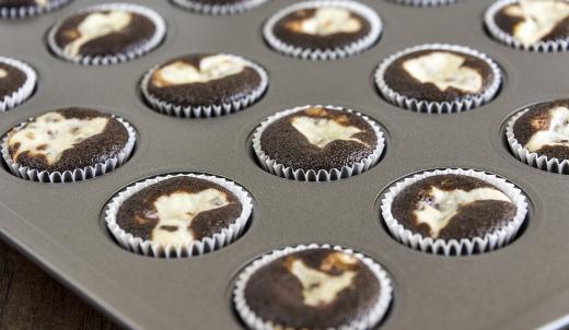 Brownie cupcakes can be baked in mini muffin tins.