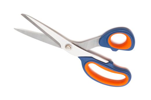 Kitchen scissors with a padded handle.