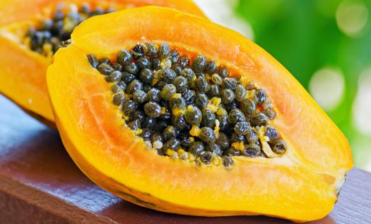 Papaya is typically eaten after removing the skin and skins.