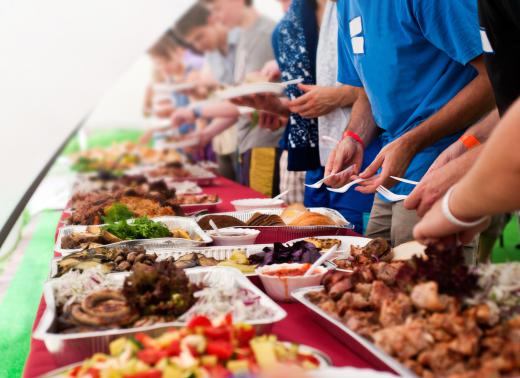 Caters may handle the food service at small parties such as wedding receptions or large corporate events such as conference luncheons.