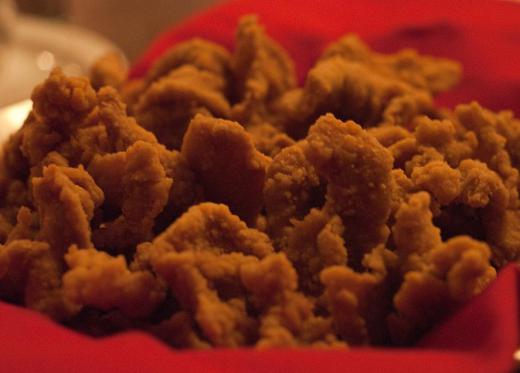 Rocky Mountain oysters are the testicles of bulls or sheep that are typically deep-friend and served as an appetizer.