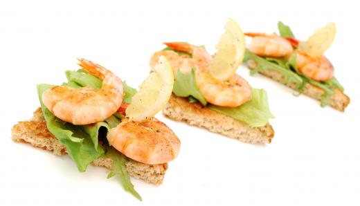 Farm-raised shrimp canapés.