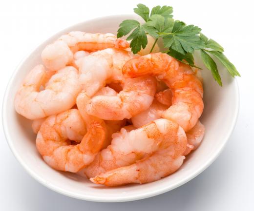 Shrimp is an ingredient found in callaloo stew.