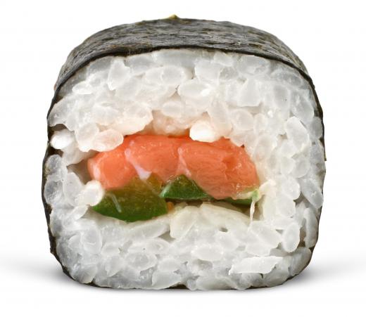 A piece of futomaki wrapped in nori.