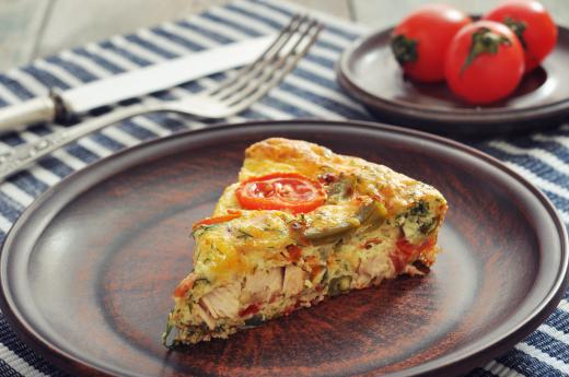 A frittata may be made with vegetables, meat, or both.