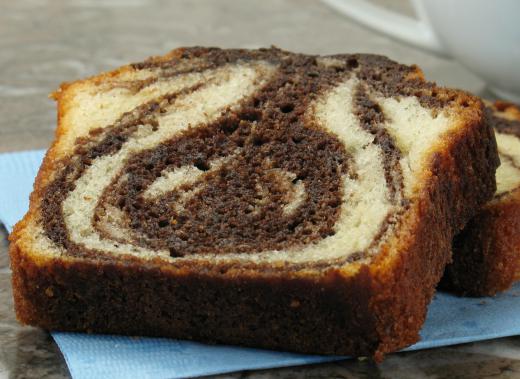 Marble cake is a variant of pound cake with the distinctive loaf shape.