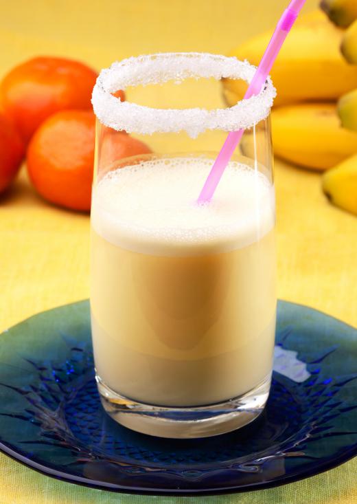 A banana-orange smoothie made using kefir in lieu of milk.