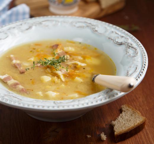 Slab bacon might be cut up and added to soup.