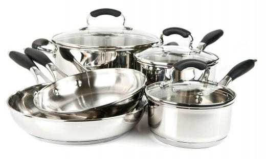 Stainless steel pots and pans.