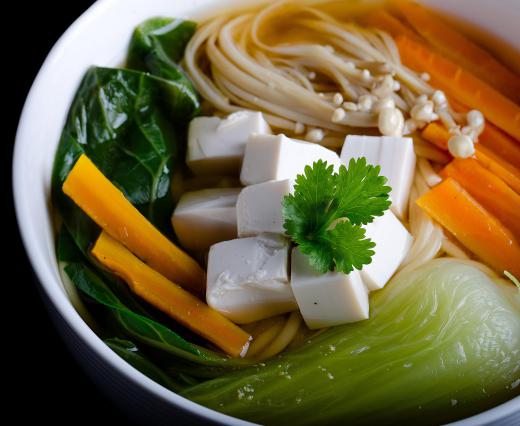 Enoki mushrooms are good additions to vegetarian soups.