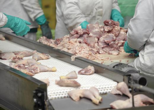 Poultry is slaughtered and processed for consumption at poultry plants.